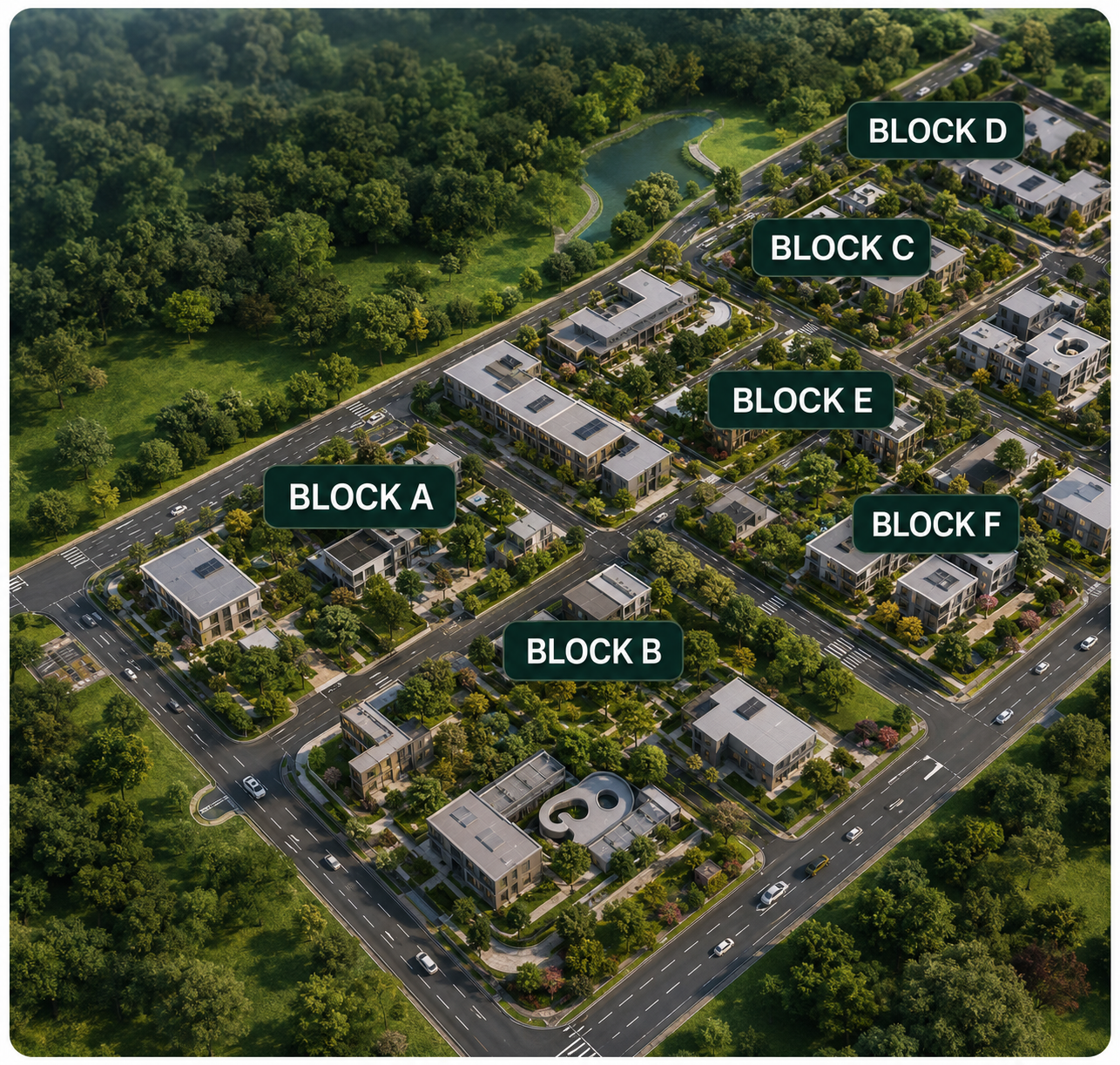 Live site video call masterplan view of Vanilla Vista Gardens blocks